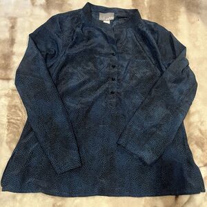 womens long sleeve animal print top size large blue black EUC